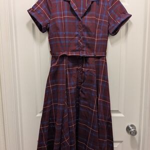 Collectif Vintage Burgundy Plaid Dress